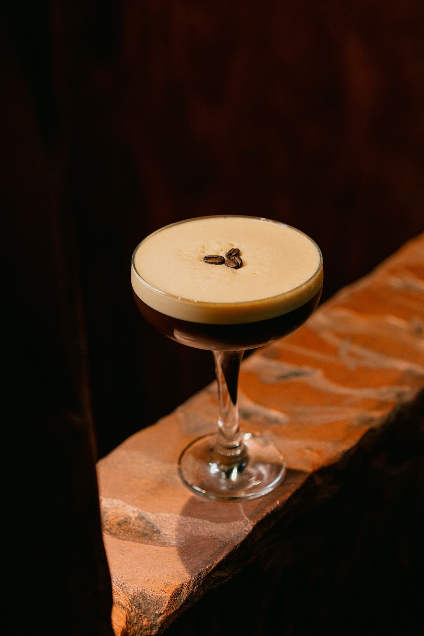 Espresso martini cocktail with coffee bean garnish
